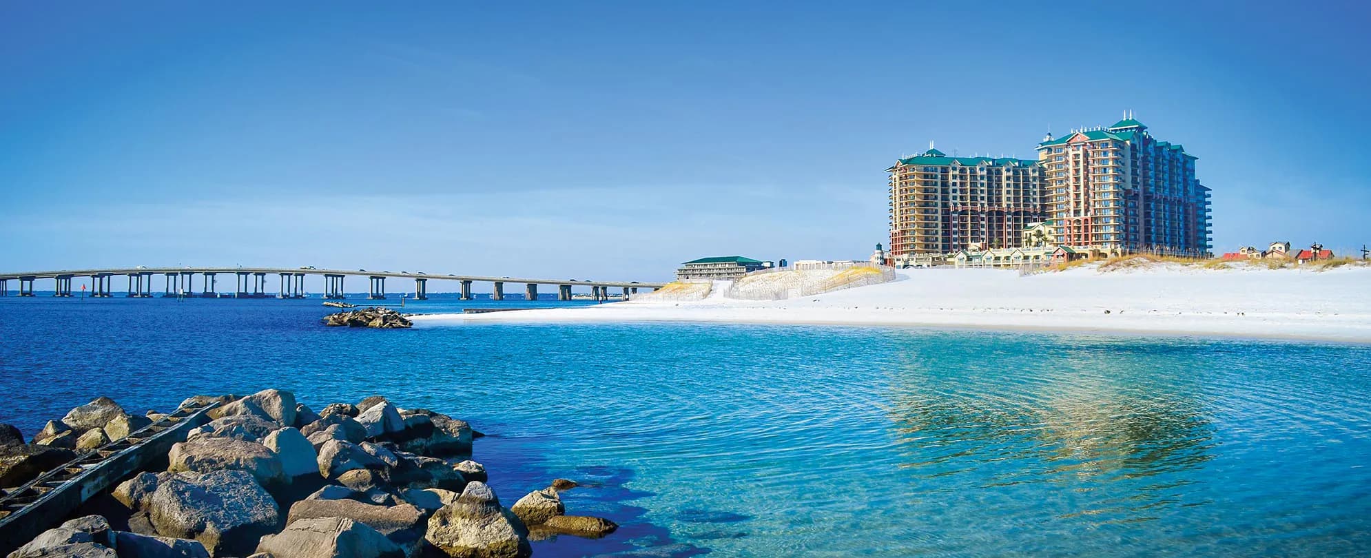 The Emerald Grande resort on the white sand of Destin, Florida beside the emerald Gulf waters